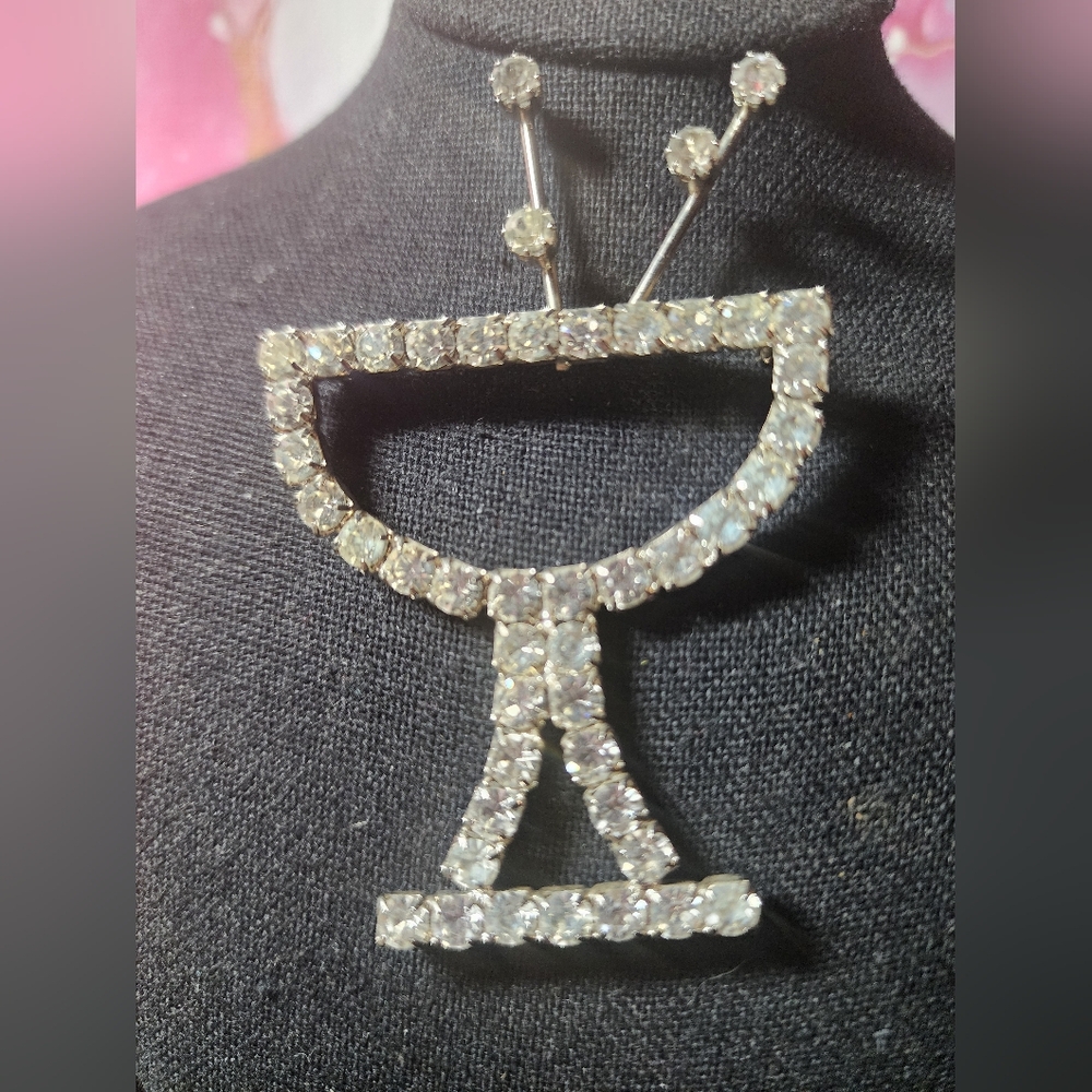 VINTAGE RHINESTONE  MARTINI BROOCH